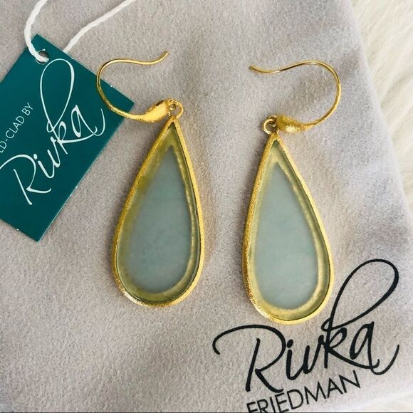 Rivka Friedman Teardrop Quartzite Satin Earrings,‎ Blue/Gold, NWT - Picture 1 of 9